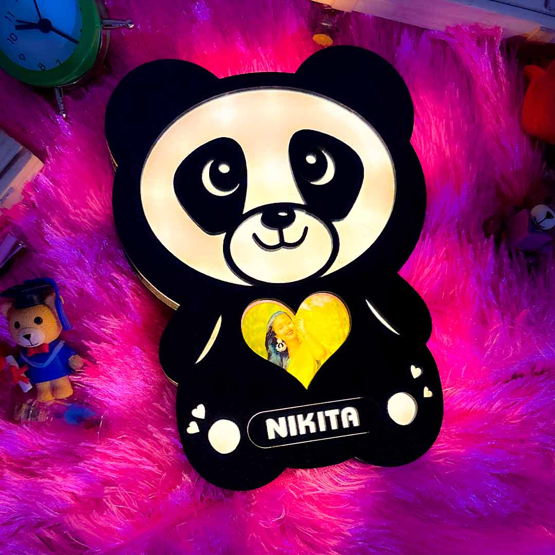 Glowing Panda Lamp with Photo & Name - Valentine Day