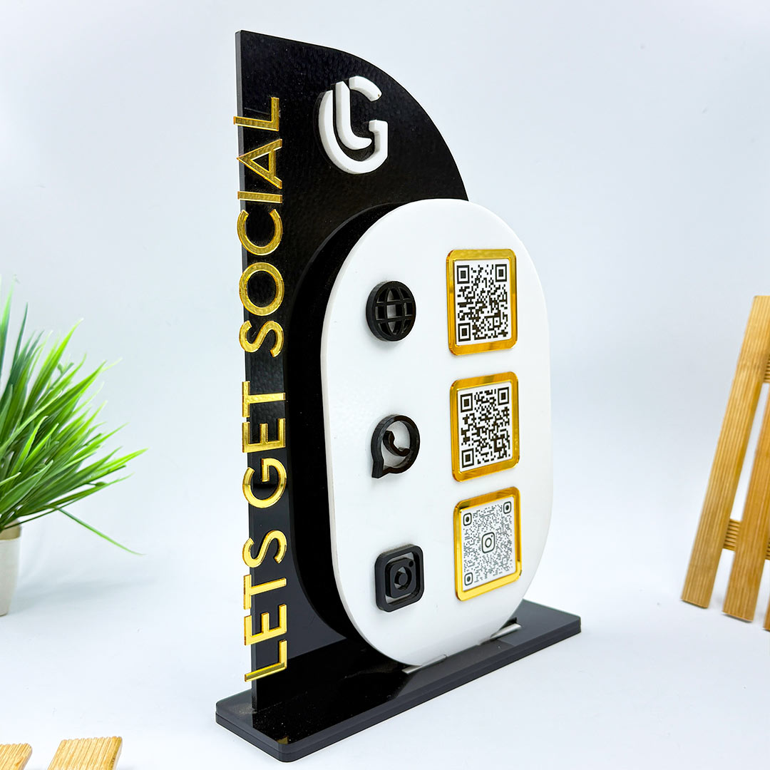 Modern Sleek QR Code Stand – White & Black Acrylic