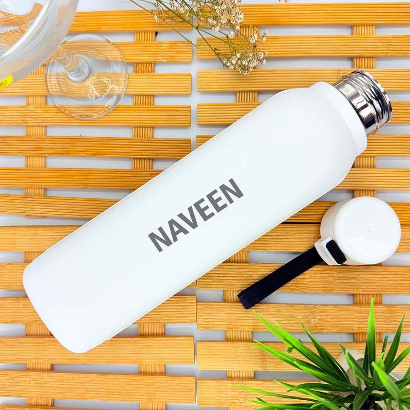 Stylish Power Plus White Square Insulated Steel Bottle - Custom Name Water Bottle