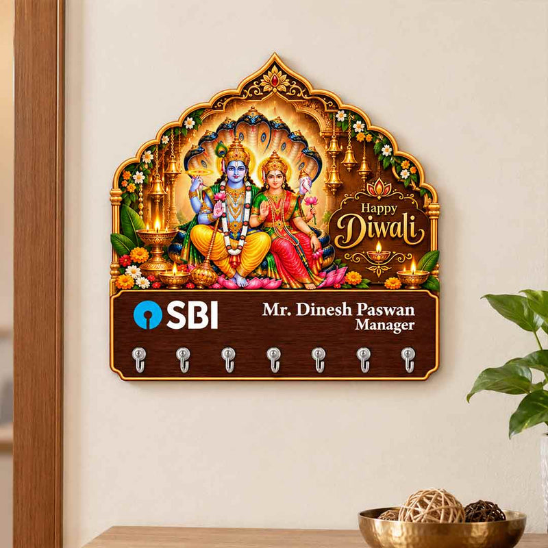 1. Personalized Corporate Diwali Key Organizer with Vishnu Lakshmi Artwork | Love Craft Gifts™