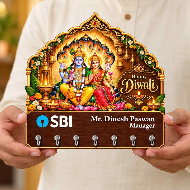 Personalized Vishnu Lakshmi Wall Key Organizer for Home & Office | Love Craft Gifts™