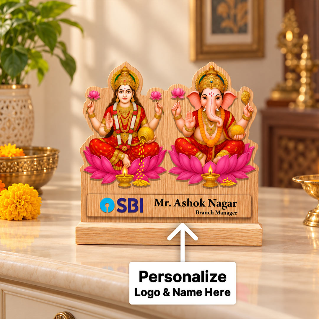 1. Personalized Manager Desk Name Plate with Lakshmi Ganesha | Love Craft Gifts™