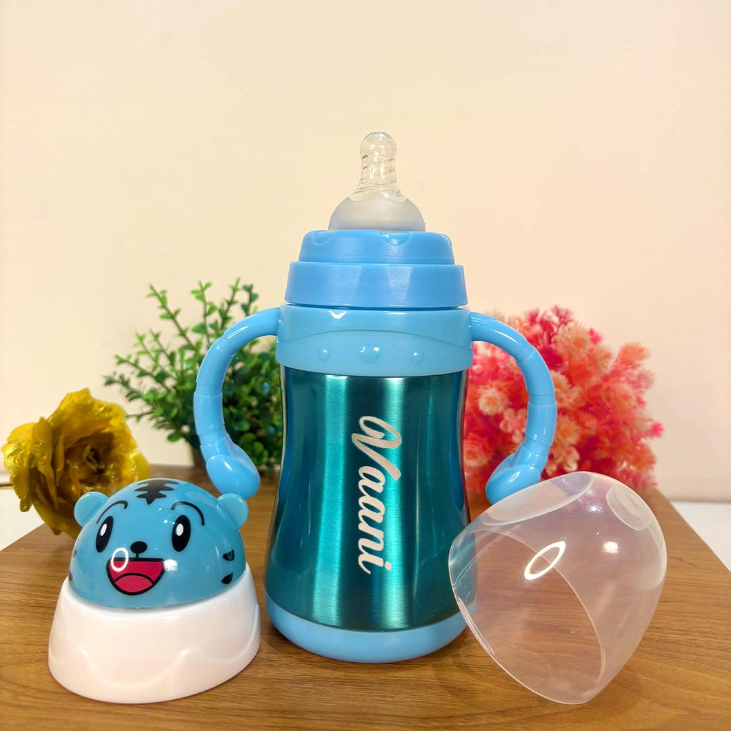 Blue Stainless Steel Baby Bottle for Infant With Name (240 ml)