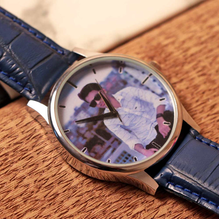 Customized Blue Leather Wrist Watch | Love Craft Gifts