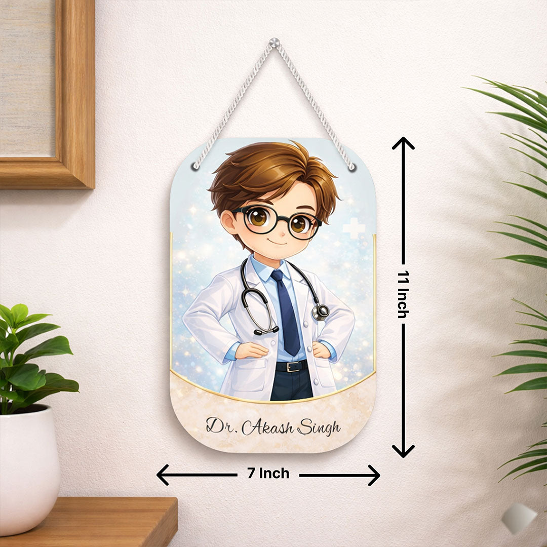 Personalized Doctor Cartoon Wooden Hanging Board – Custom Name Clinic Door Sign (11x7 Inch) | Love Craft Gifts