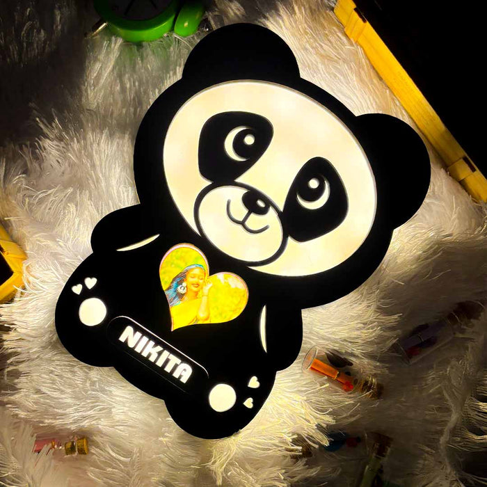 Glowing Panda Lamp with Photo & Name - Valentine Day