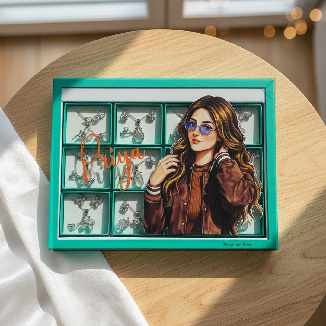 Personalized 12 Jewellery Set Gift Box with Name & Illustration | Love Craft Gifts