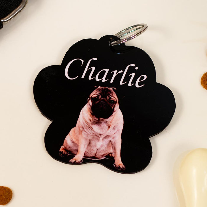 Black Customized Wooden Dog Name Tag