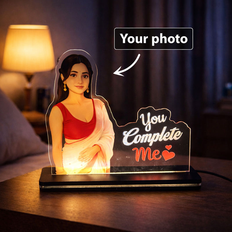 You Complete Me – Personalized Photo Acrylic LED Lamp (8×8")