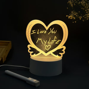 3D Acrylic Heart Shaped Night Lights Led Note Board With Pen