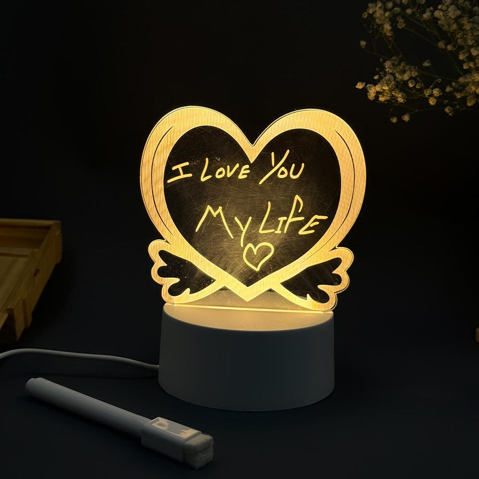 3D Acrylic Heart Shaped Night Lights Led Note Board With Pen