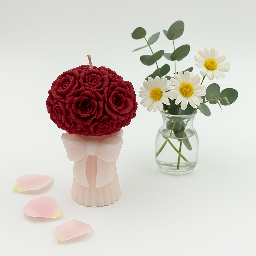 Rose Bouquet Scented Candle – Romantic Flower Wax Decor with Bow Base | Love Craft Gifts