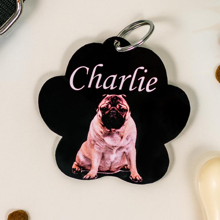 Black Customized Wooden Dog Name Tag