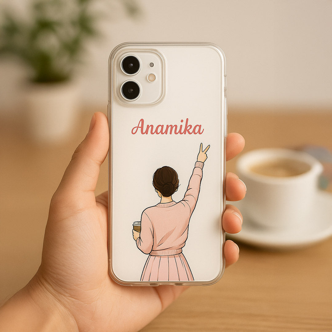 Custom Illustrated Name Phone Case – Personalized Cartoon Portrait Clear Cover | Love Craft Gifts