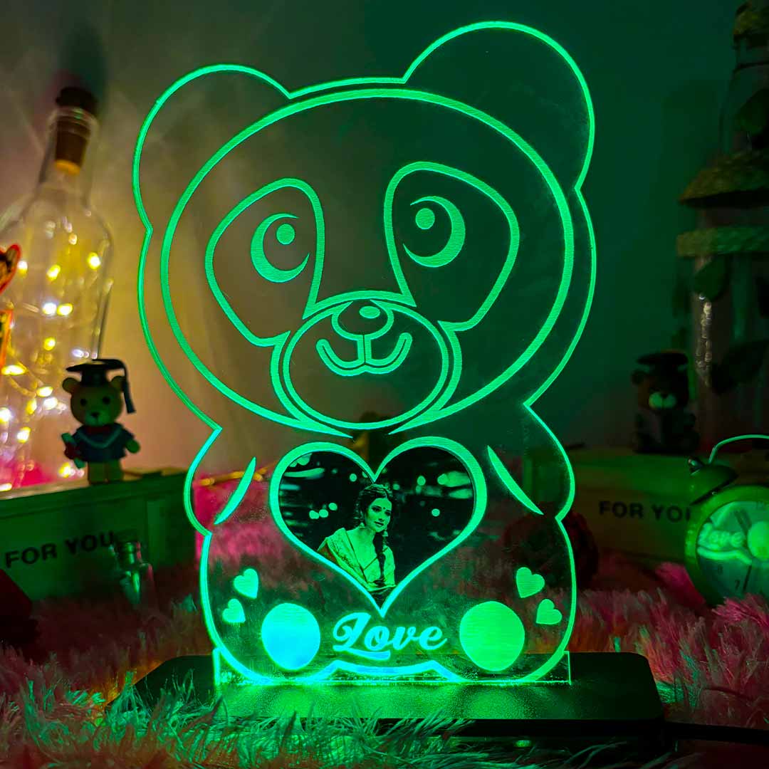 Acrylic Glowing Panda Lamp with Photo- Valentine Day