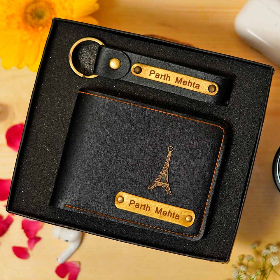 Personalized Men's Wallet & Keychain Combo