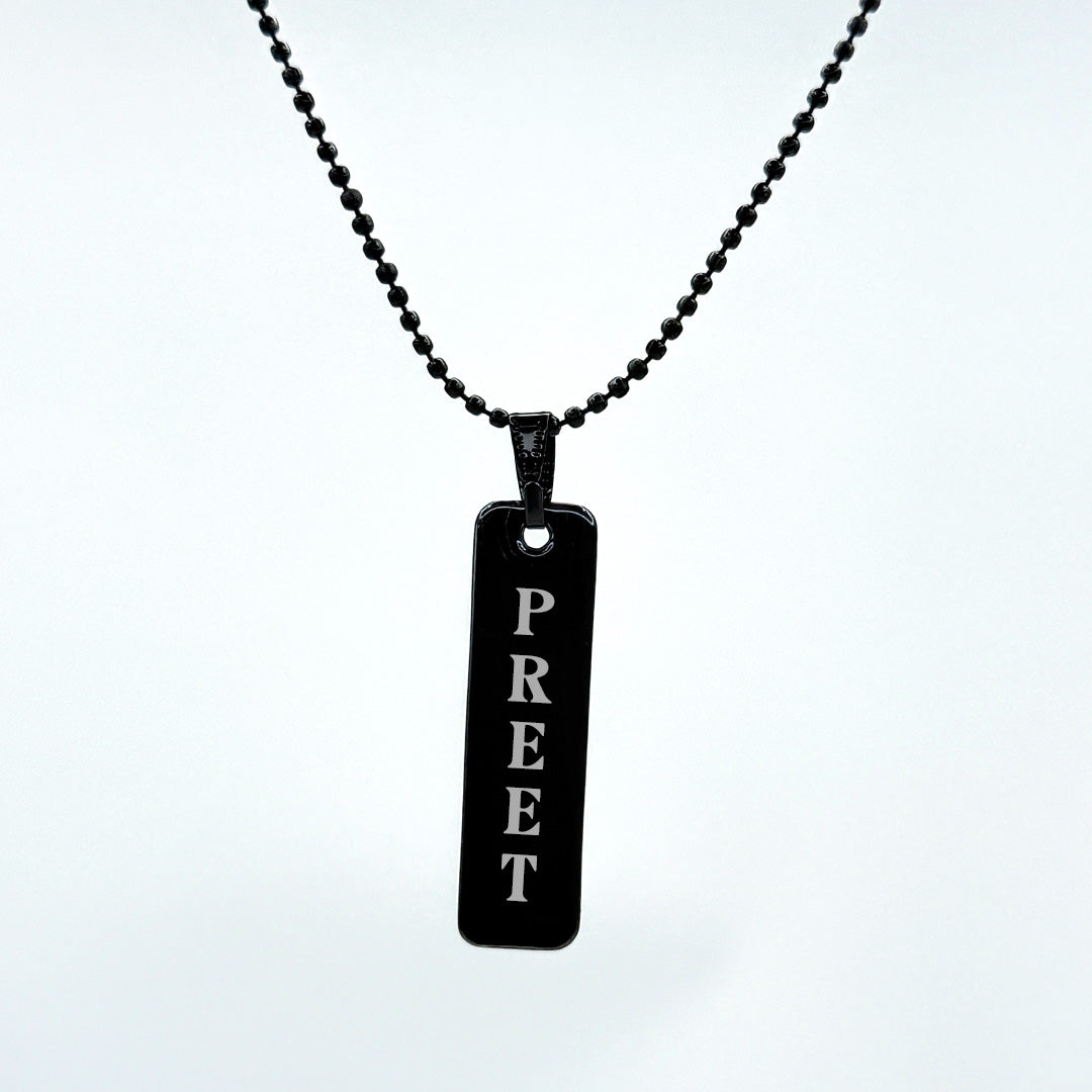 Custom Vertical Metal Name Pendant – Gold, Black & Silver Finish Options