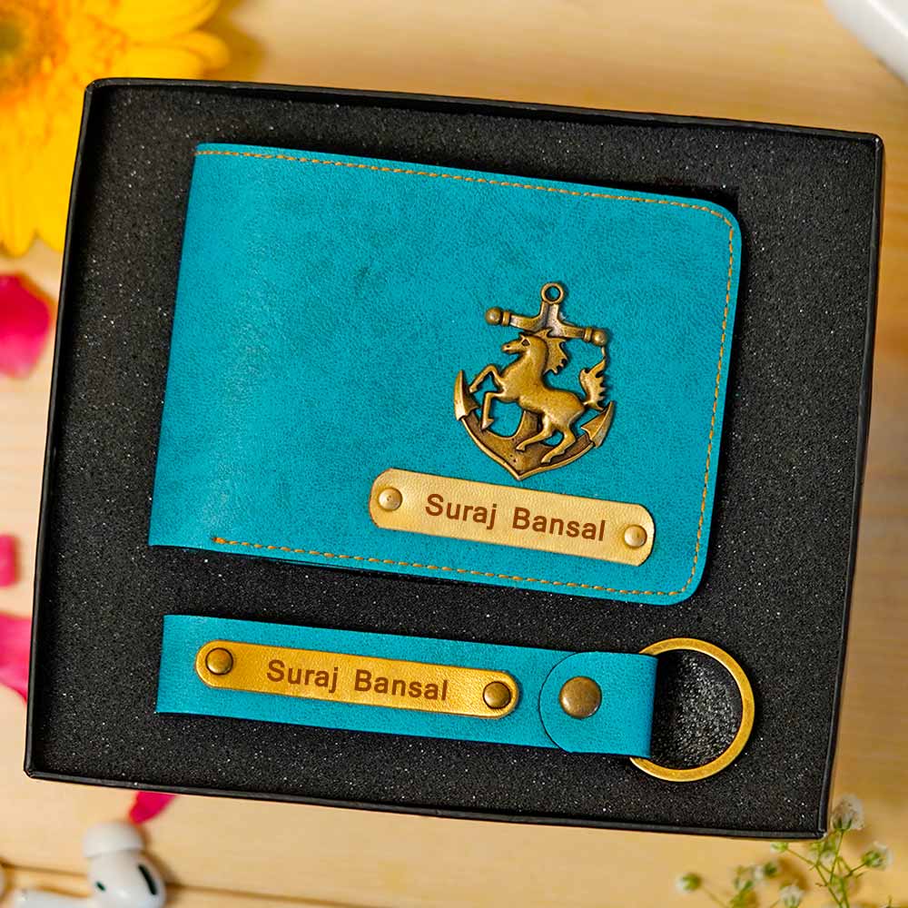 Personalized Men's Wallet & Keychain Combo