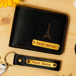 Personalized Men's Wallet & Keychain Combo