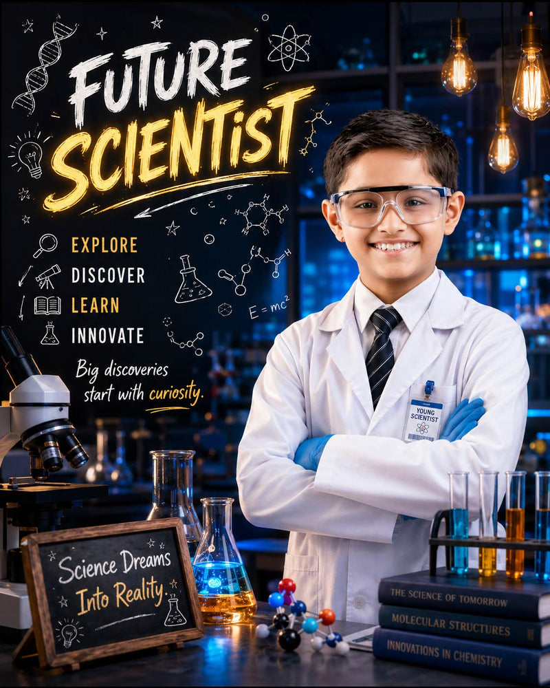 Personalized Future Scientist Digital Portrait for Kids | Custom Scientist Artwork
