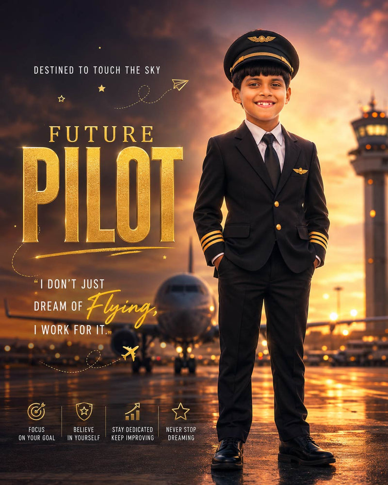 Personalized Future Pilot Portrait Digital Artwork | Custom Kids Aviation Dream Poster