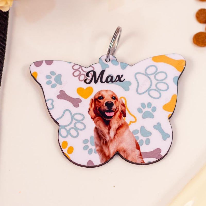 Personalized Wooden Dog Name Tag - Butterfly