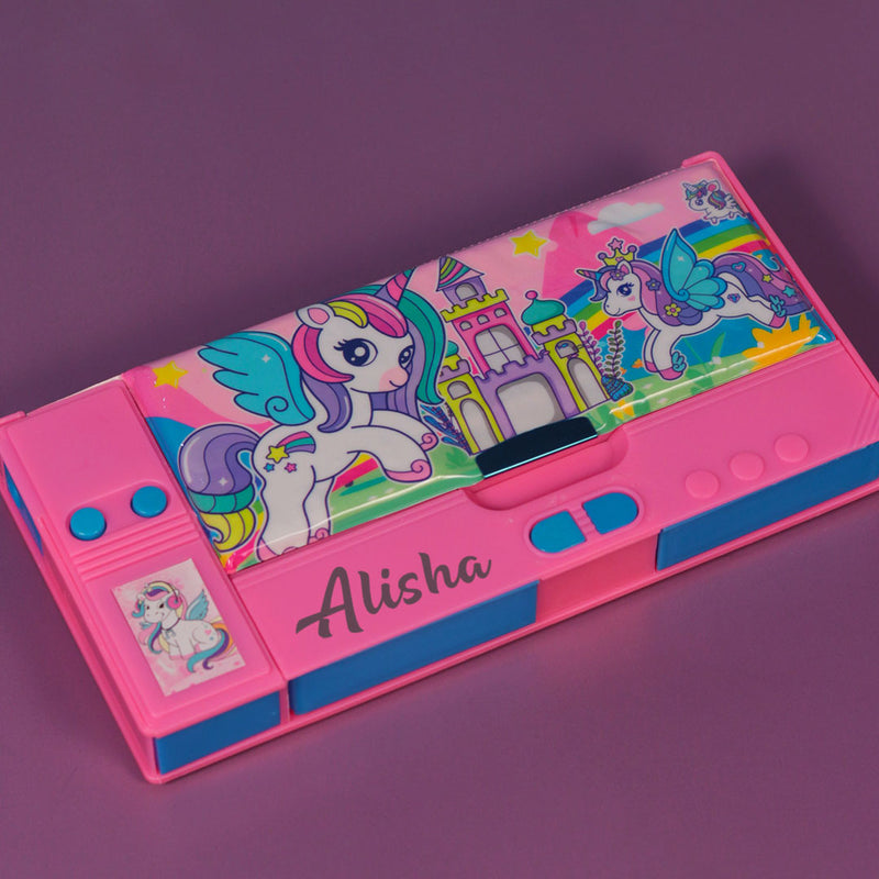 Personalized Unicorn Jumbo Pencil Box (Set of 1, Pink)