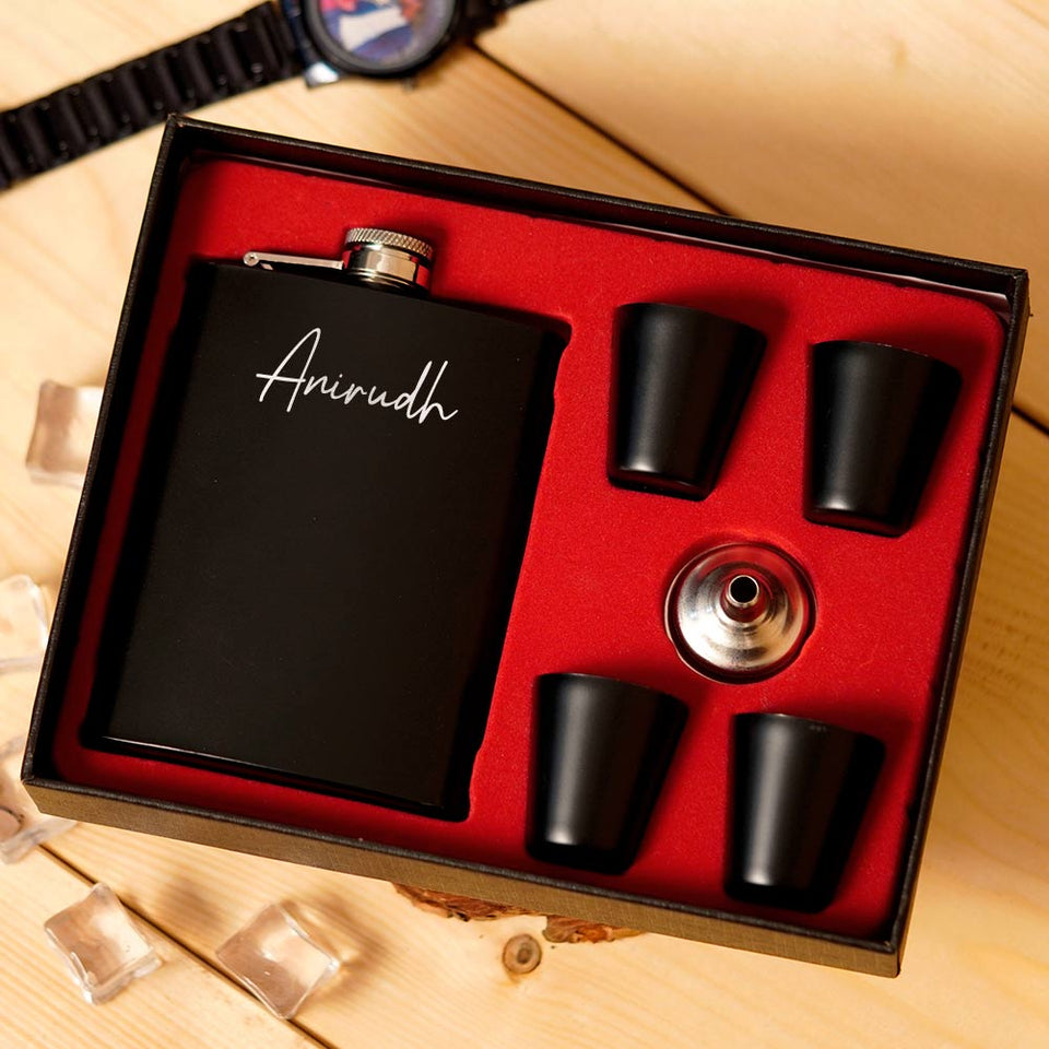 Personalized Hip Flask And Shot Glasses Set