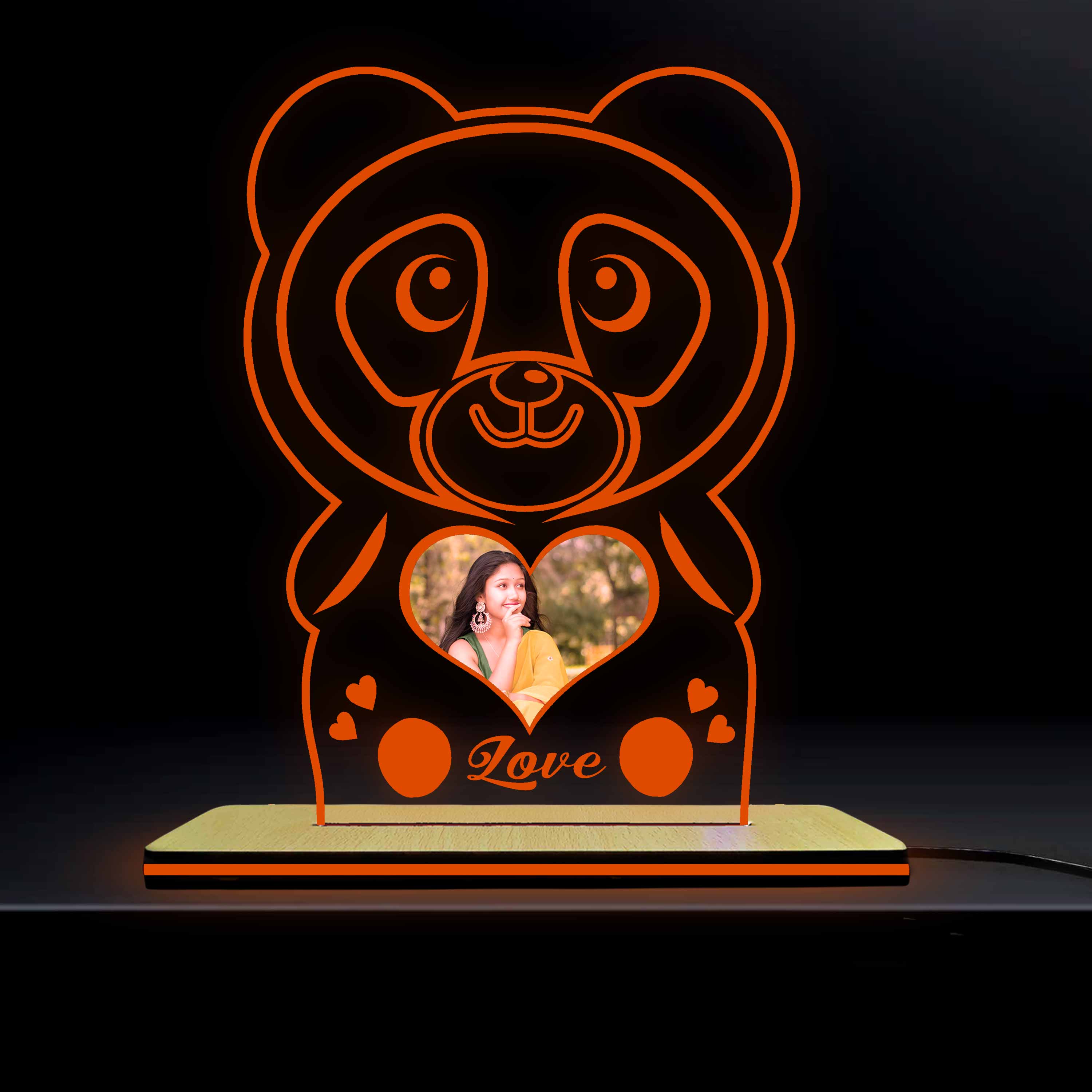 Acrylic Glowing Panda Lamp with Photo- Valentine Day