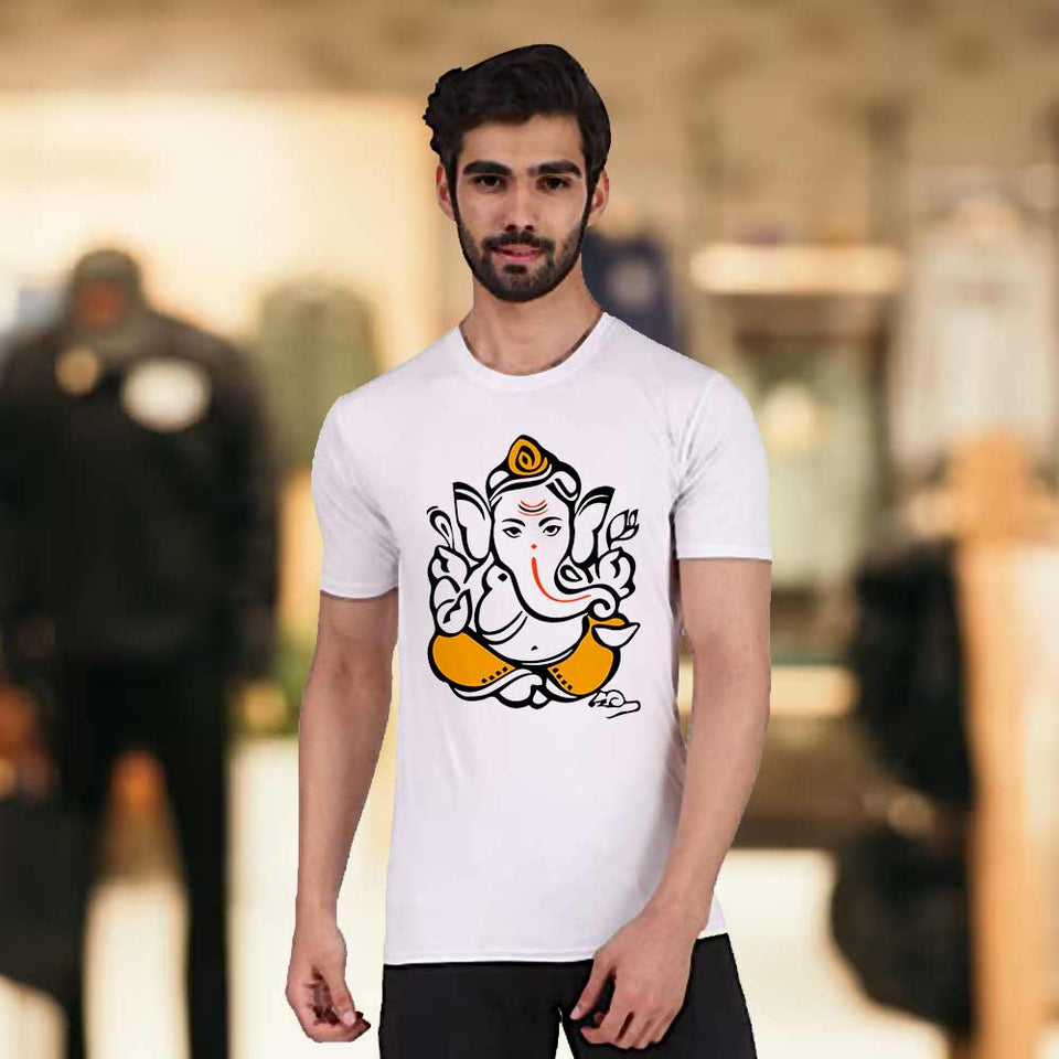 Men's White Lord Ganesha T-Shirt | Love Craft Gifts