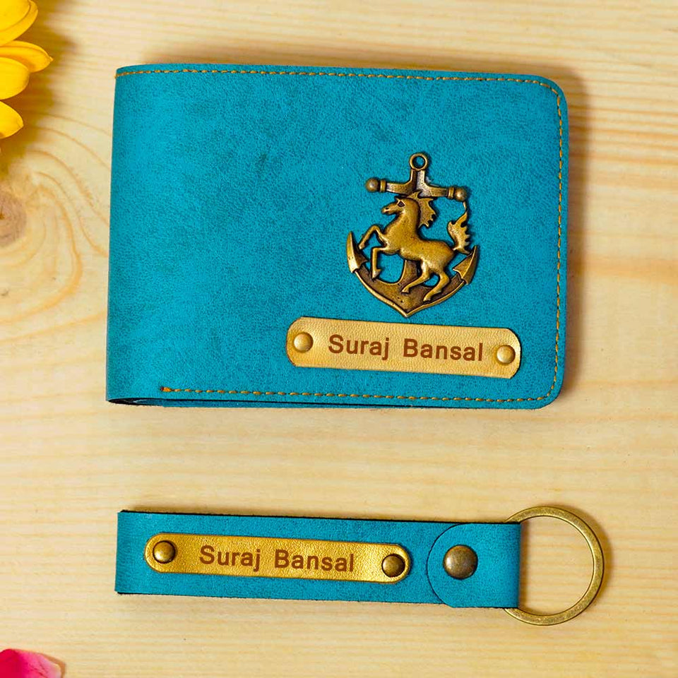 Personalized Men's Wallet & Keychain Combo