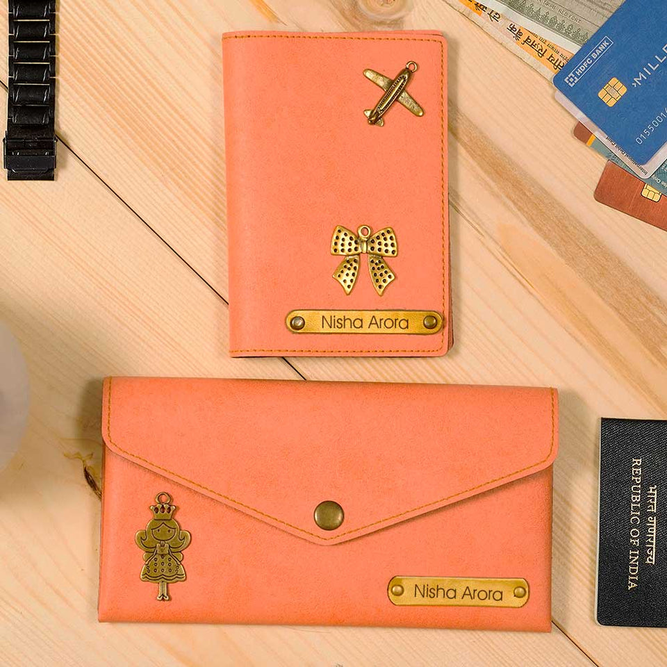 Personalized Passport Cover & Ladies Clutch Combo