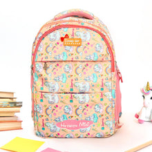 Peach Unicorn School Backpack for Girls – Cartoon Print with Multiple Compartments