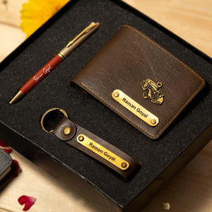 Customized Men's Wallet, Pen & Keychain Combo