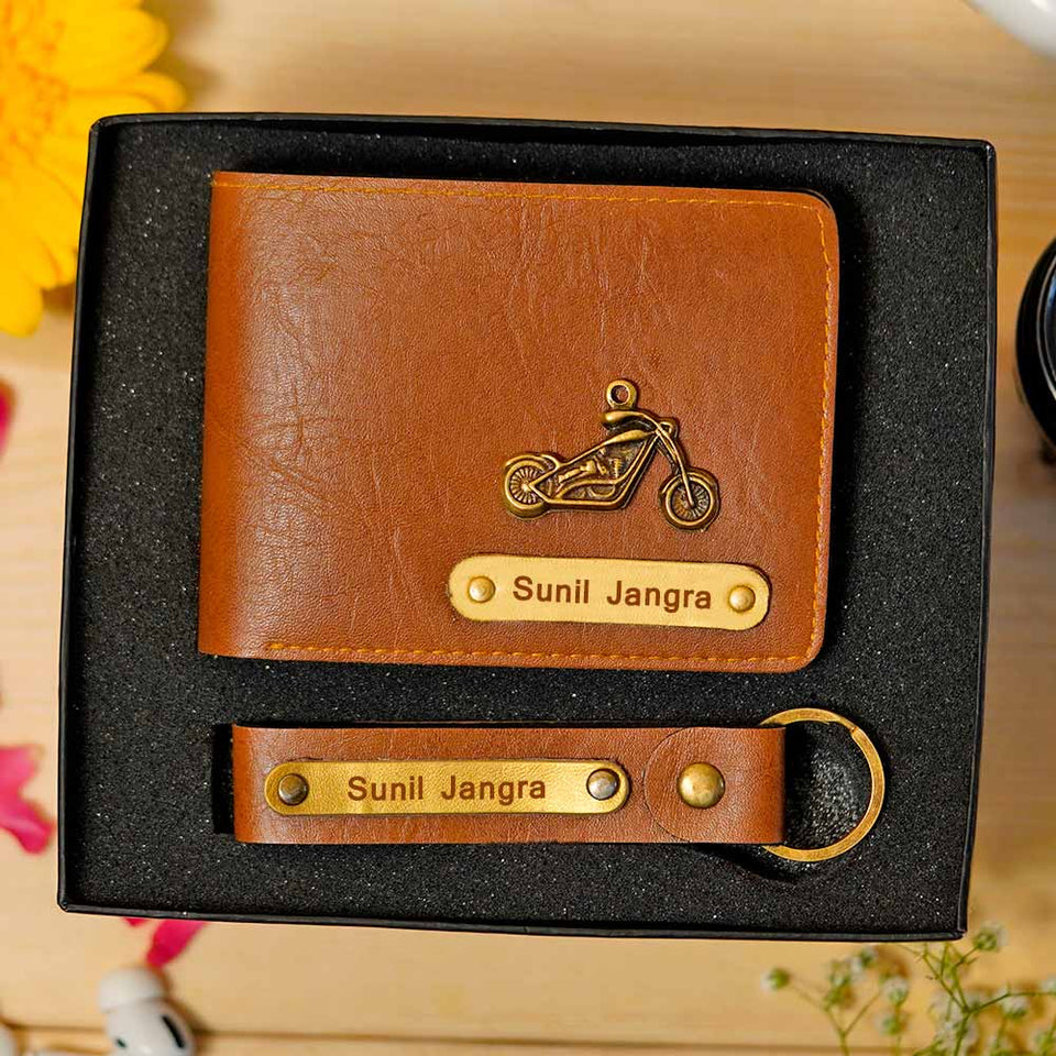 Personalized Men's Wallet & Keychain Combo