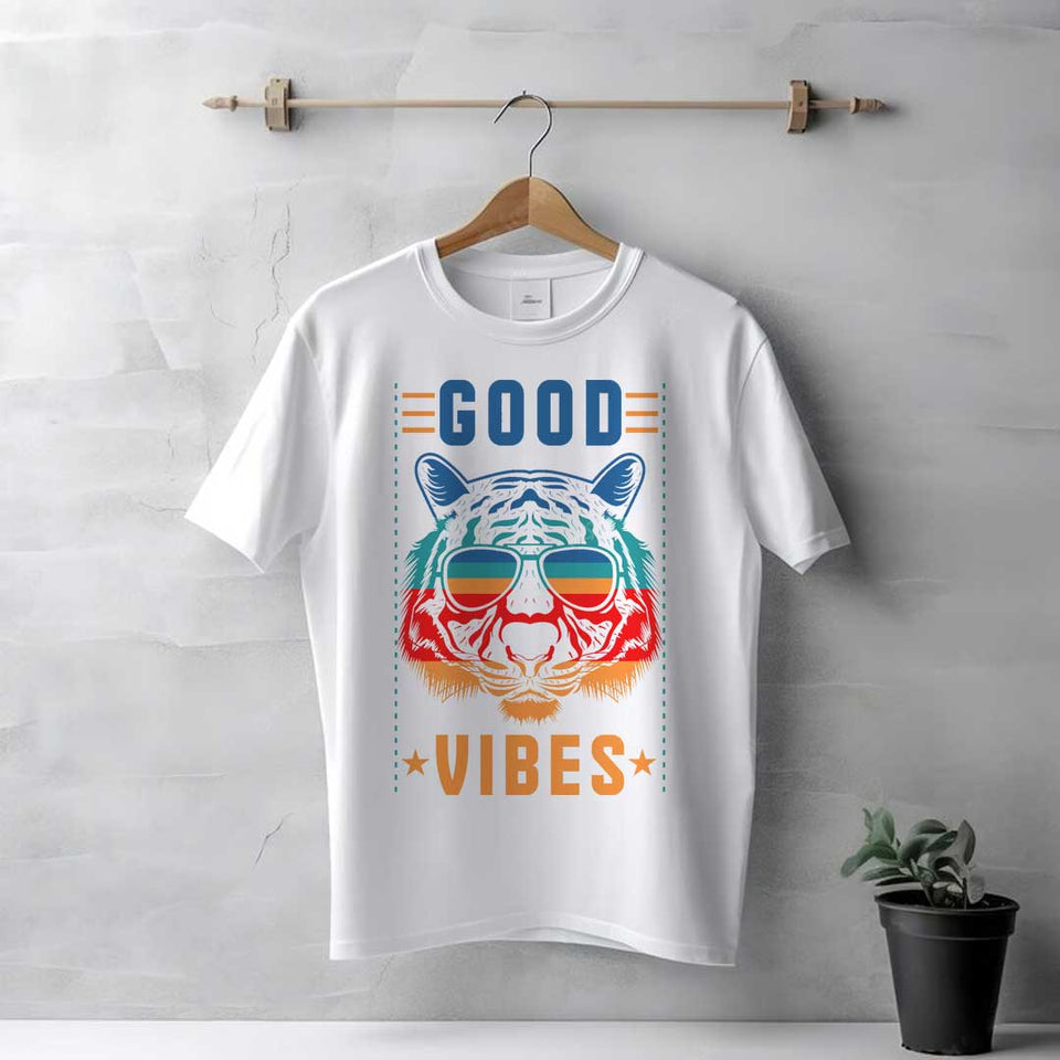 Men's White Good Vibes Tiger T-Shirt | Love Craft Gifts