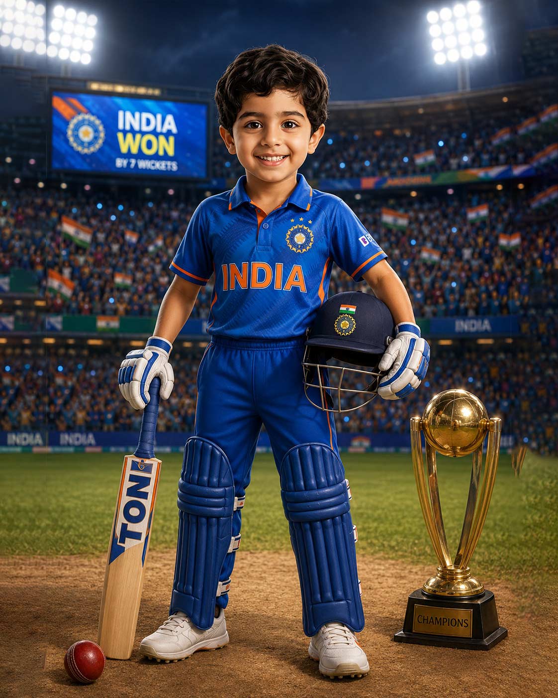 Personalized Future Cricket Champion Digital Portrait for Kids | Custom Cricket Theme Sports Artwork Gift