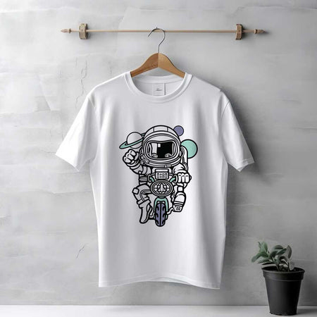 Men's White Cartoon Astronaut T-Shirt | Love Craft Gifts