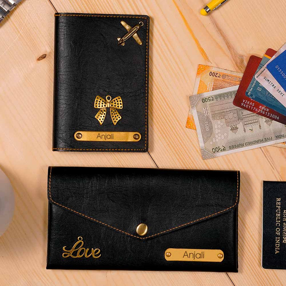 Personalized Passport Cover & Ladies Clutch Combo