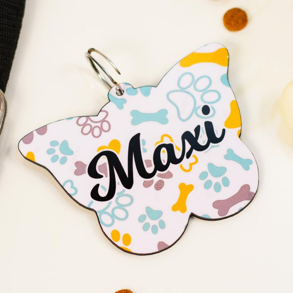 Personalized Wooden Dog Name Tag - Butterfly