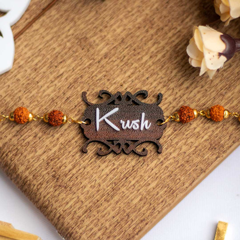 Personalized Name Rudraksha Rakhi for Brothe | Love Craft Gifts | 