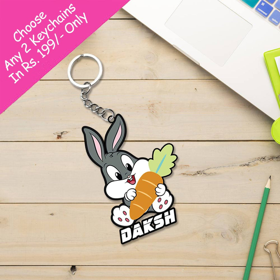 Cute Cartoon Rabbit Keychain With Name: Rabbit Keyrings | Love Craft Gifts