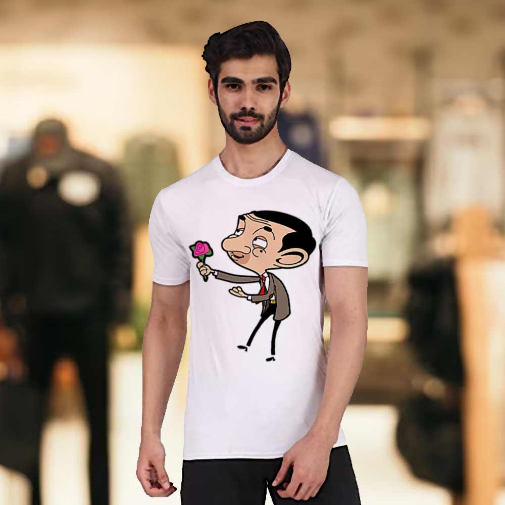 Men's White Mr. Bean With Rose T-Shirt | Love Craft Gifts