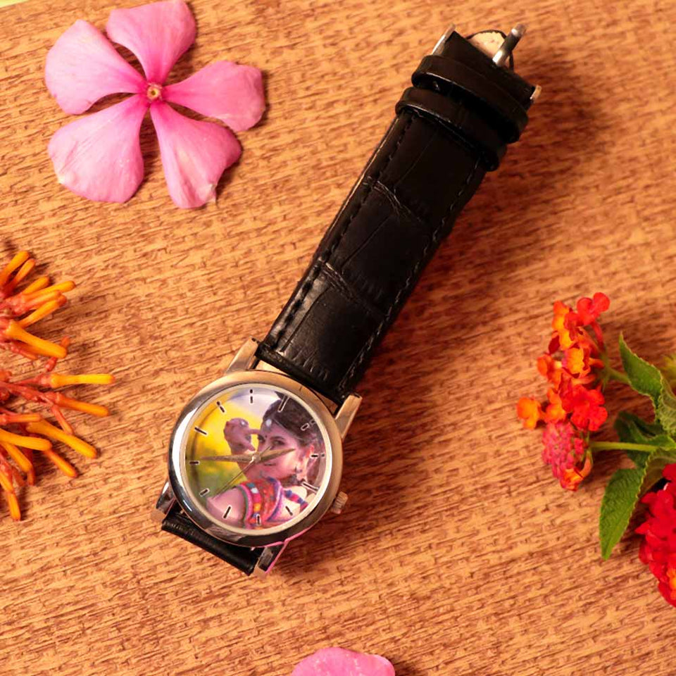 Customized Black Leather Wrist Watch | Love Craft Gifts