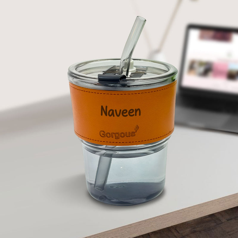 Customized Coffee Glass Mug With Straw- Tumbler