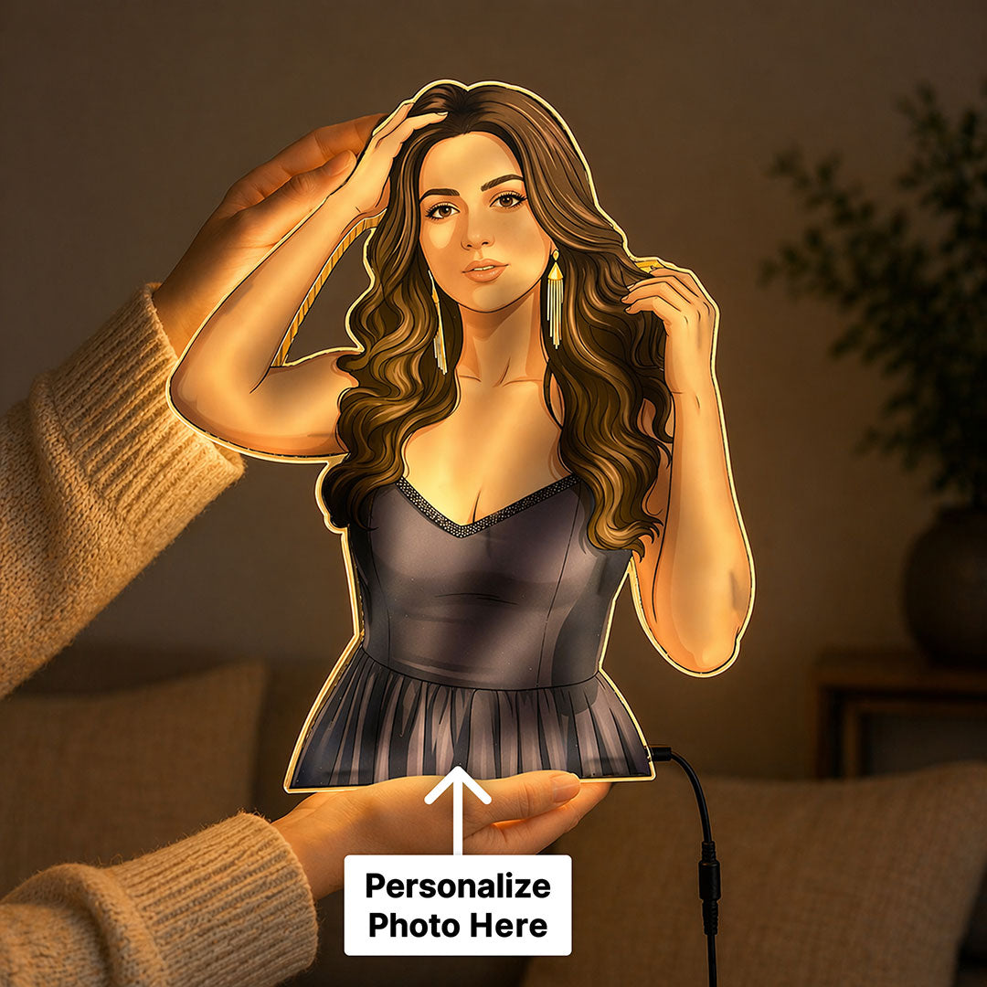 Personalized AI Cartoon Wooden 3D LED Photo Cutout Gift for Her (20 x 24 Inch) – Custom Photo LED Lamp for Birthday, Girlfriend & Special Gifts | Love Craft Gifts™
