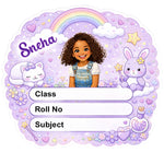 Personalized Cute Bunny Rainbow Theme Kids Name Slips (2x3 Inch, 28 Stickers) – Custom Name & Photo School Labels | Love Craft Gifts