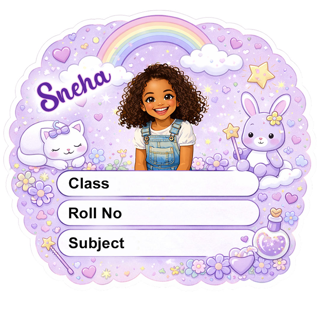 Personalized Cute Bunny Rainbow Theme Kids Name Slips (2x3 Inch, 28 Stickers) – Custom Name & Photo School Labels | Love Craft Gifts