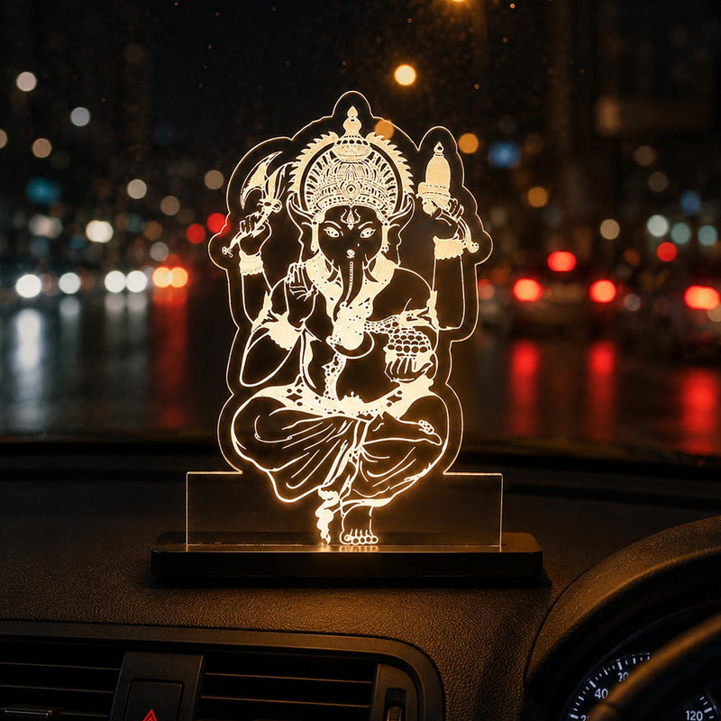 Lord Ganesha LED Car Dashboard Lamp – Premium Acrylic Ganpati Bappa Dashboard Light for Car Interior, Home Temple Decor & Spiritual Gift | LoveCraftGifts™
