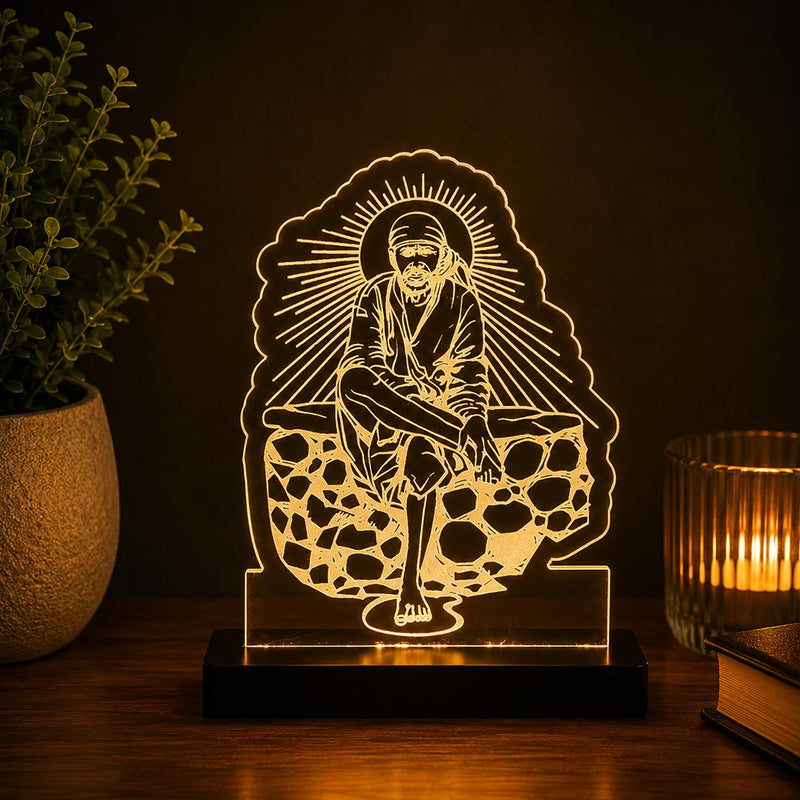 Shirdi Sai Baba LED Car Dashboard Lamp – Premium Acrylic LED Light for Car Dashboard, Home Temple Decor, Spiritual Gift for Sai Devotees | LoveCraftGifts™
